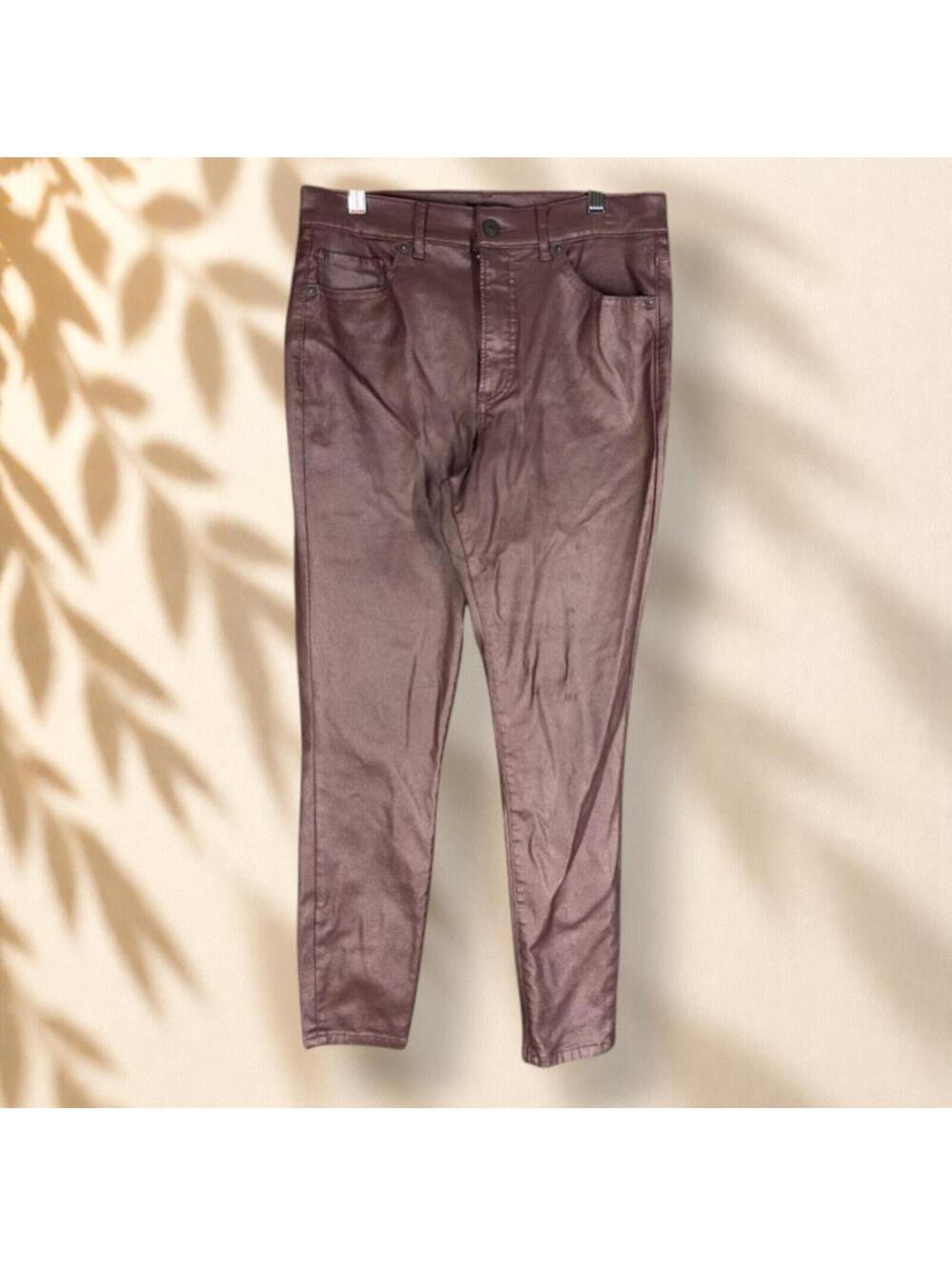 Express Pants Women 8 Brown High Rise Skinny Flat Front Rayon Pockets Stretch
